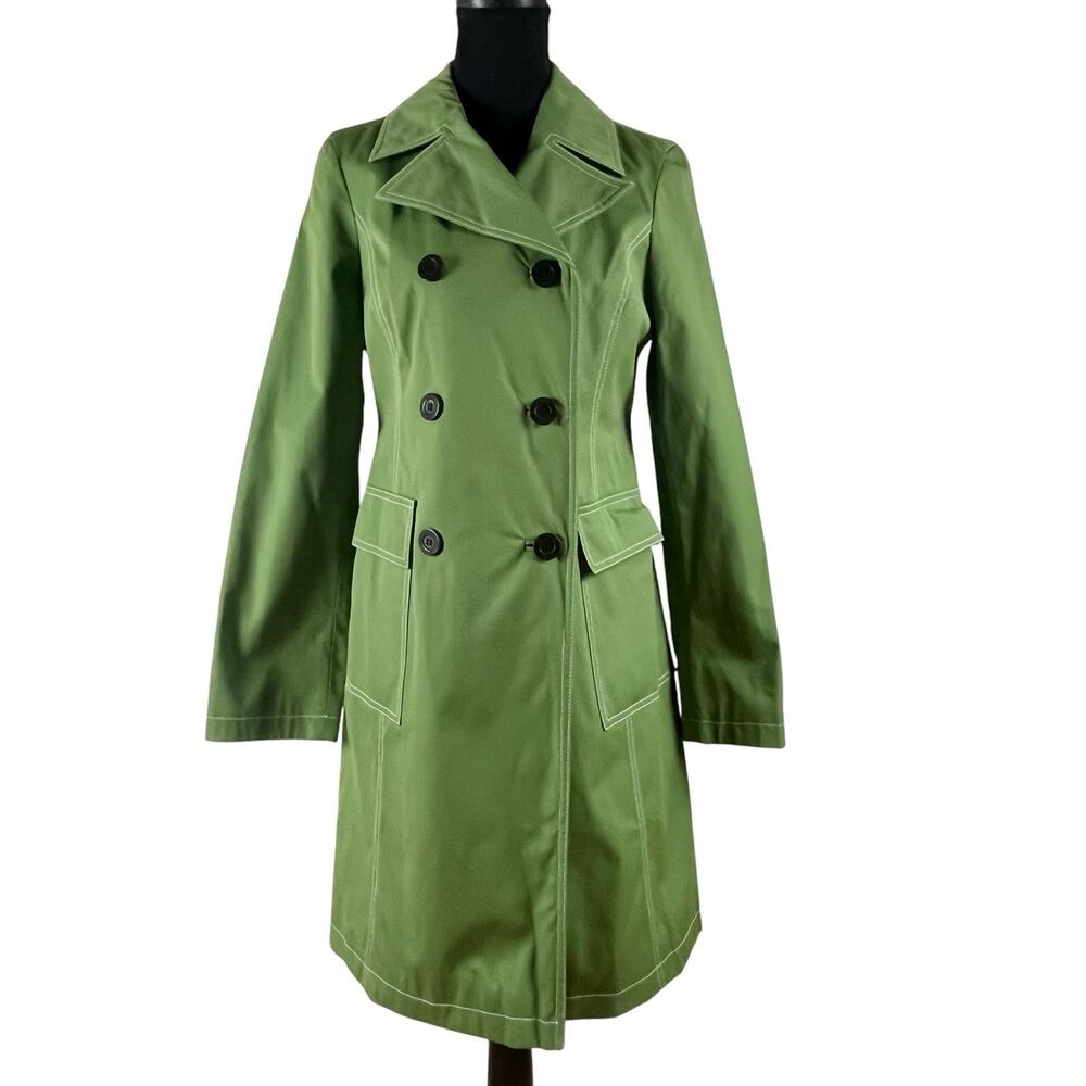 Michael Kors Green Rain Trench Coat Size S Double Breasted Mod Preppy Jacket